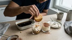 Uunia ei tarvita: laiska tiramisu lasissa tavallisista kekseistä – pieni niksi tekee rakenteesta täydellisen