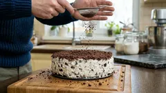 Paistamaton suklaakakku murupohjalla, josta koko perhe pitää