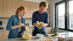 15 minuuttia ja kulho valmiiksi: kerrosrapusalaatti, jonka pehmeä kurkku–juustokastike yllättää