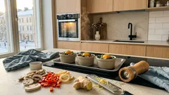 Kun aamu kaipaa lämpöä: kasvis-uunimunakas pannulta uuniin ja pieni inkiväärikikka